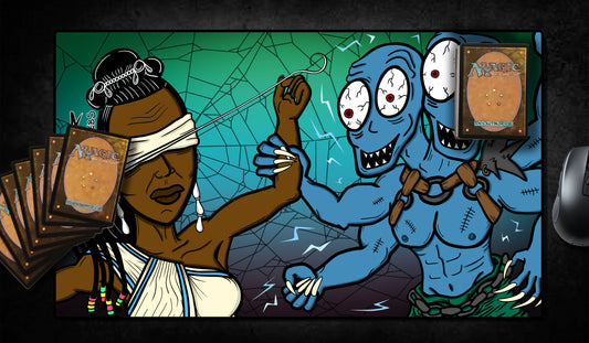 MTG artist playmat — Blue Farm CEDH deck art. Hand-drawn Magic: The Gathering playmat for competitive EDH players.